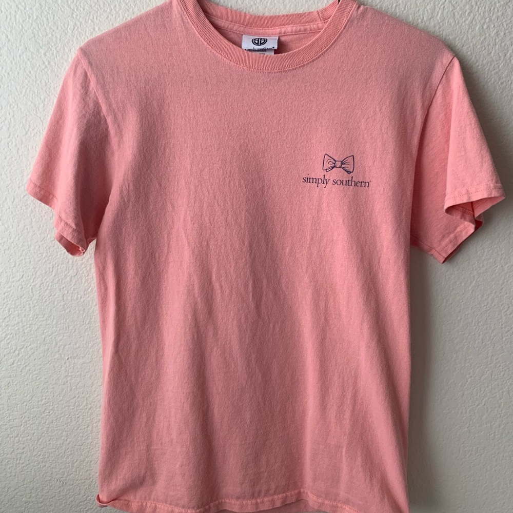 Simply Southern Pink bow T-shirt SZ S